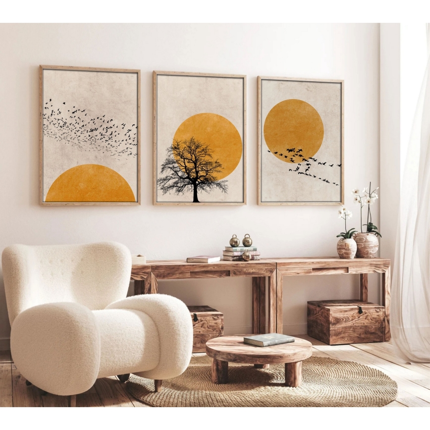 Set of 3 Framed Prints 50x70 cm beige/orange