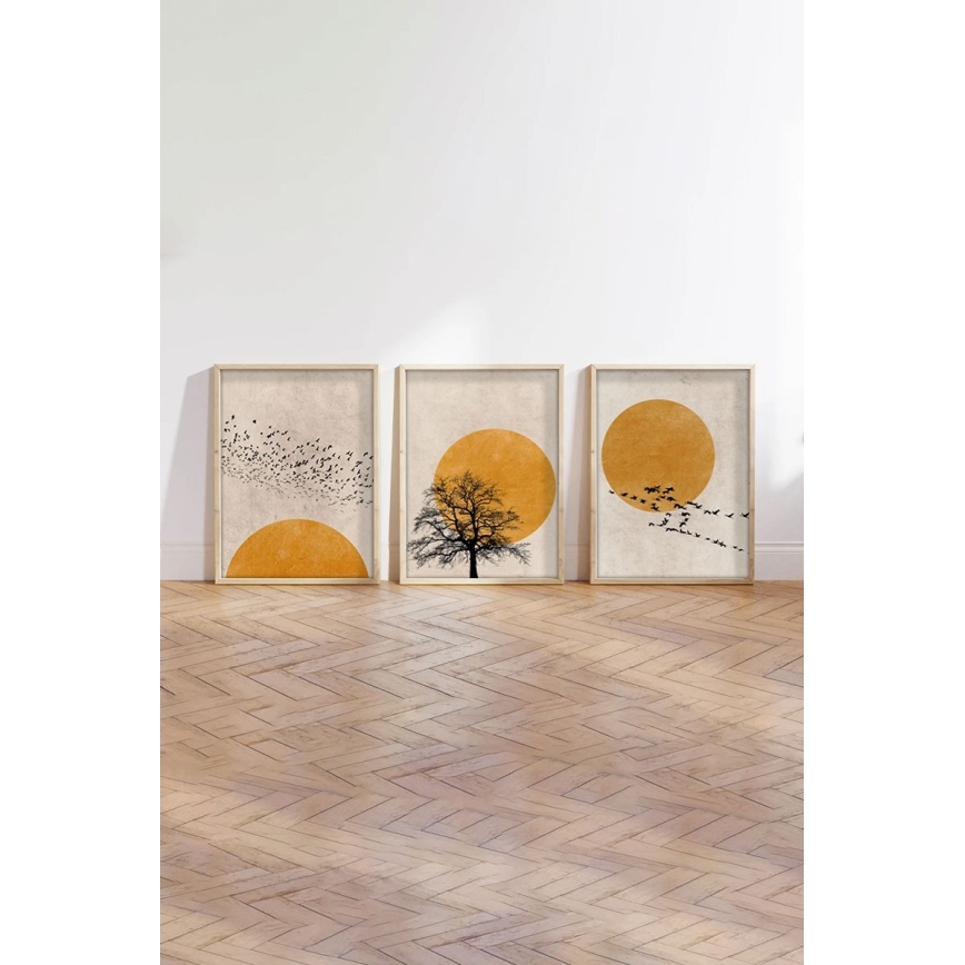 Set of 3 Framed Prints 50x70 cm beige/orange