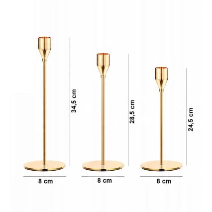 Set of 3 Gold Candle Holders