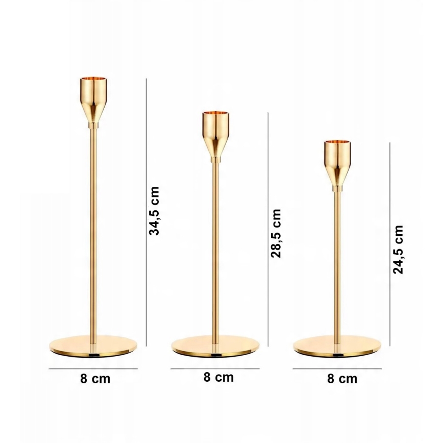 Set of 3 Gold Candle Holders