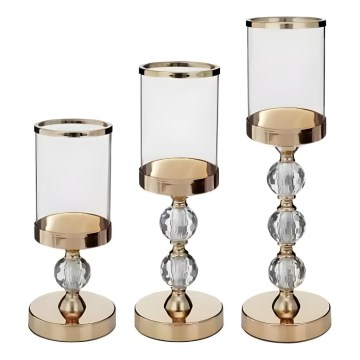 Set of 3 Gold Candle Holders