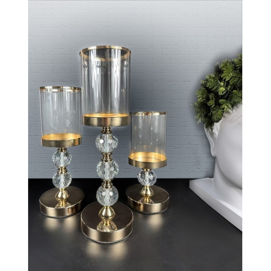 Set of 3 Gold Candle Holders