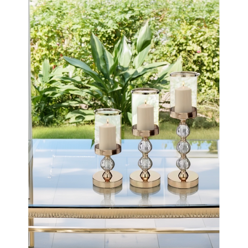 Set of 3 Gold Candle Holders