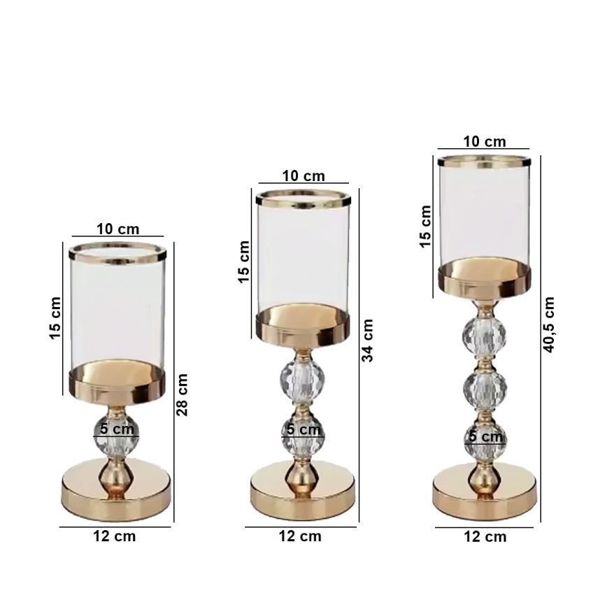 Set of 3 Gold Candle Holders