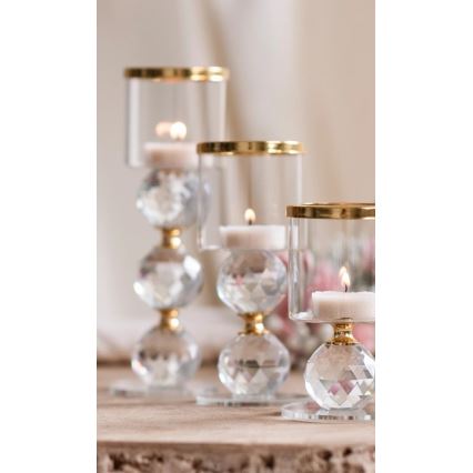 Set of 3 Gold/Clear Candle Holders