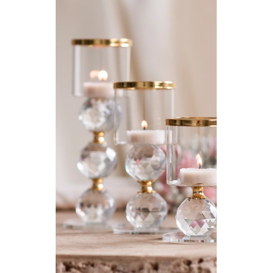 Set of 3 Gold/Clear Candle Holders