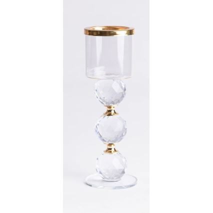 Set of 3 Gold/Clear Candle Holders