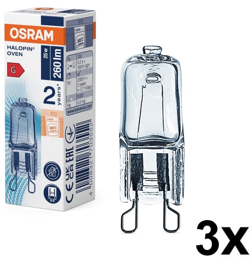 Set of 3 HALOPIN Oven Bulbs G9/25W/230V 2700K - Osram