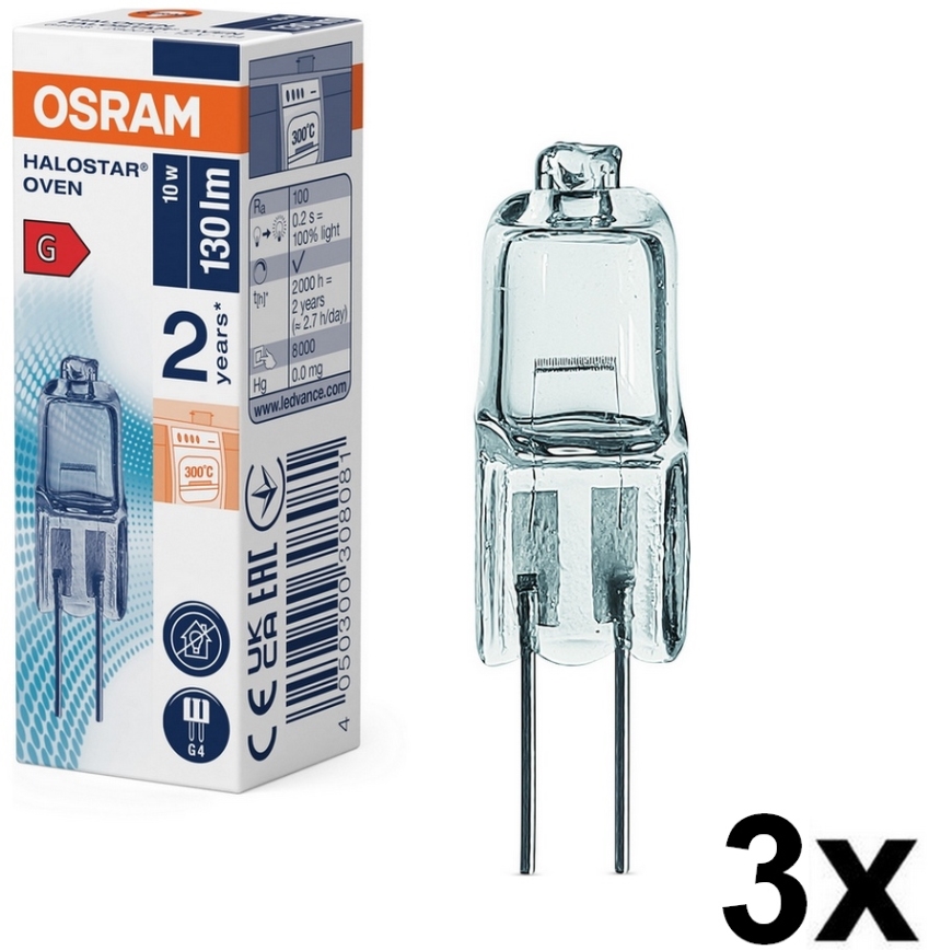 Set of 3 HALOSTAR G4/10W/12V 2700K oven bulbs - Osram