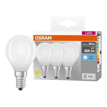 Set of 3 LED Base Classic Filament bulbs E14/5,9W/230V 4000K - Osram