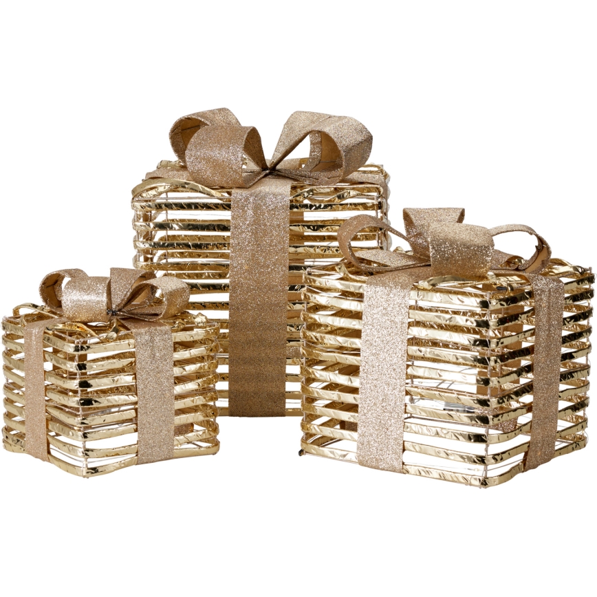 SET 3x LED Christmas decorations 20xLED/2xAA + 30xLED/3xAA + 40xLED/3xAA warm white gifts/gold