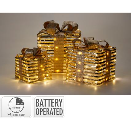 SET 3x LED Christmas decorations 20xLED/2xAA + 30xLED/3xAA + 40xLED/3xAA warm white gifts/gold