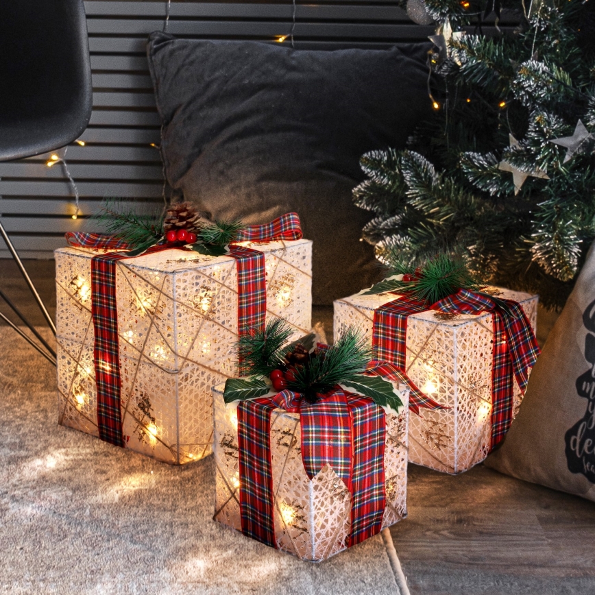 Set of 3 LED Christmas Gift Lights, 48 LEDs / 3.6W / 230V / IP44, Warm White