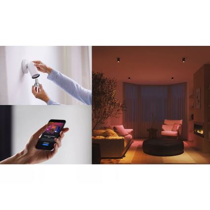 Set of 3 Philips Hue White and Color Ambiance Essential GU10 dimmable LED bulbs, 4.7W, 230V, 2200–6500K