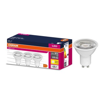 Set of 3 LED PAR16 GU10 Reflector Bulbs, 6.9W, 230V, 2700K, 60° - Osram