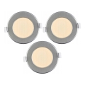 Set of 3 LED Recessed Bathroom Downlights, 6W, 230V, IP44, Silver