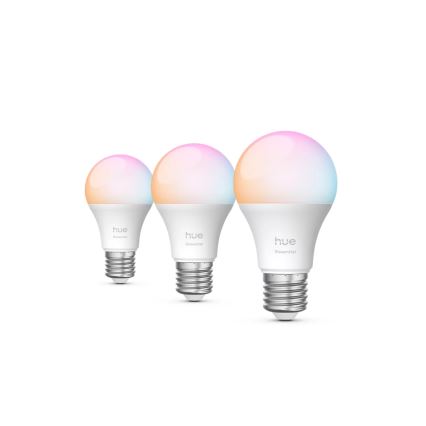 Pack of 3 Philips Hue White and Color Ambiance Essential Dimmable LED Bulbs E27, 8W, 230V, 2200–6500K