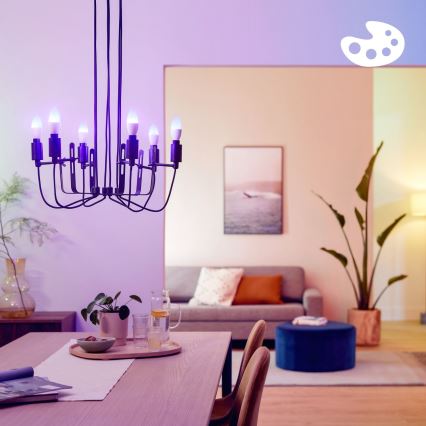 Set of 3 Philips SMART C37 E14 RGB Dimmable LED Bulbs 4.9W/230V 2200-6500K CRI 90