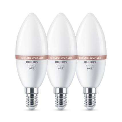 Set of 3 Philips SMART C37 E14 RGB Dimmable LED Bulbs 4.9W/230V 2200-6500K CRI 90