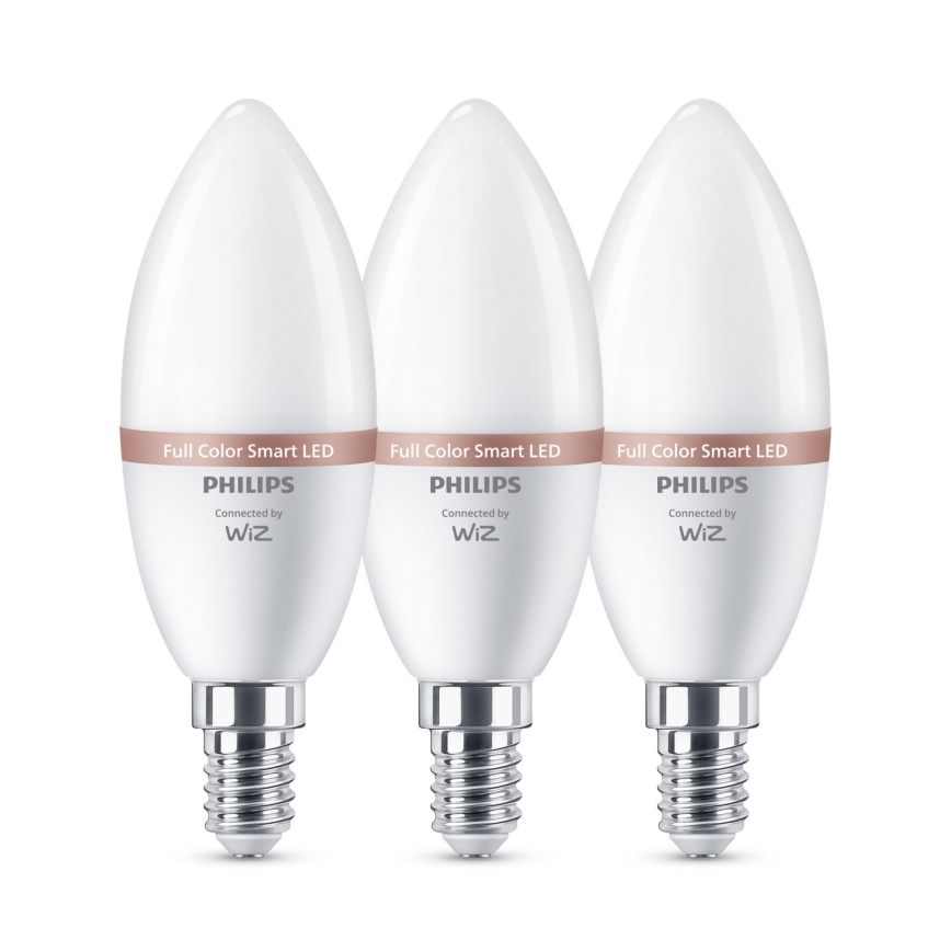Set of 3 Philips SMART C37 E14 RGB Dimmable LED Bulbs 4.9W/230V 2200-6500K CRI 90