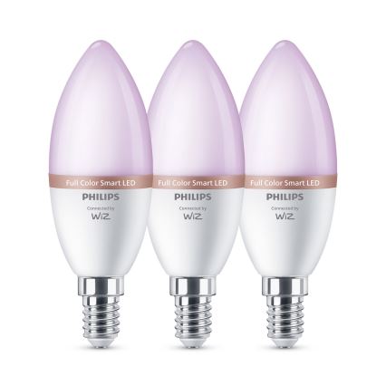 Set of 3 Philips SMART C37 E14 RGB Dimmable LED Bulbs 4.9W/230V 2200-6500K CRI 90
