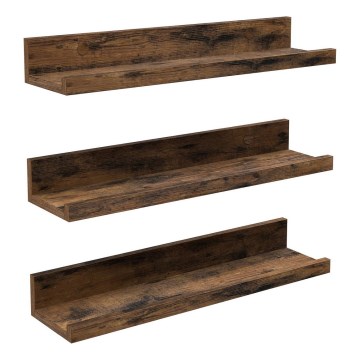 Set of 3 SHELFY wall-mounted shelves, 38 × 5 × 10 cm, brown