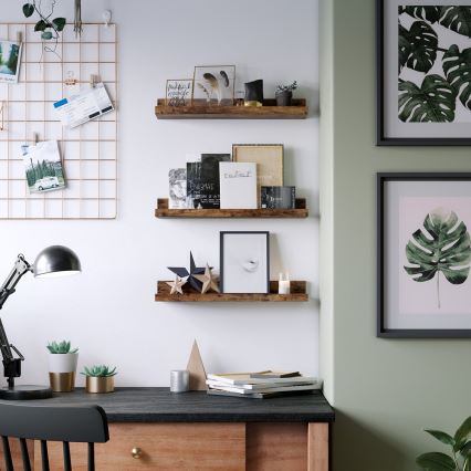 Set of 3 SHELFY wall-mounted shelves, 38 × 5 × 10 cm, brown