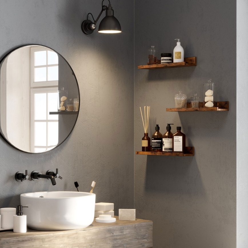 Set of 3 SHELFY wall-mounted shelves, 38 × 5 × 10 cm, brown