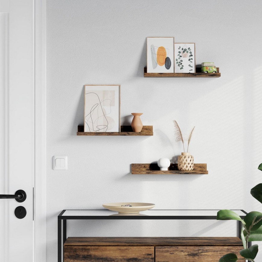 Set of 3 SHELFY wall-mounted shelves, 38 × 5 × 10 cm, brown