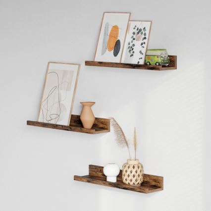 Set of 3 SHELFY wall-mounted shelves, 38 × 5 × 10 cm, brown