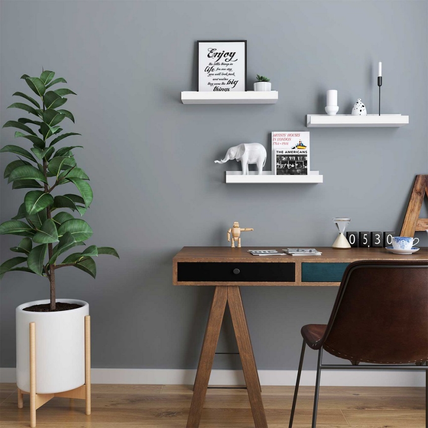 Set of 3 SHELFY Wall-Mounted Shelves, White