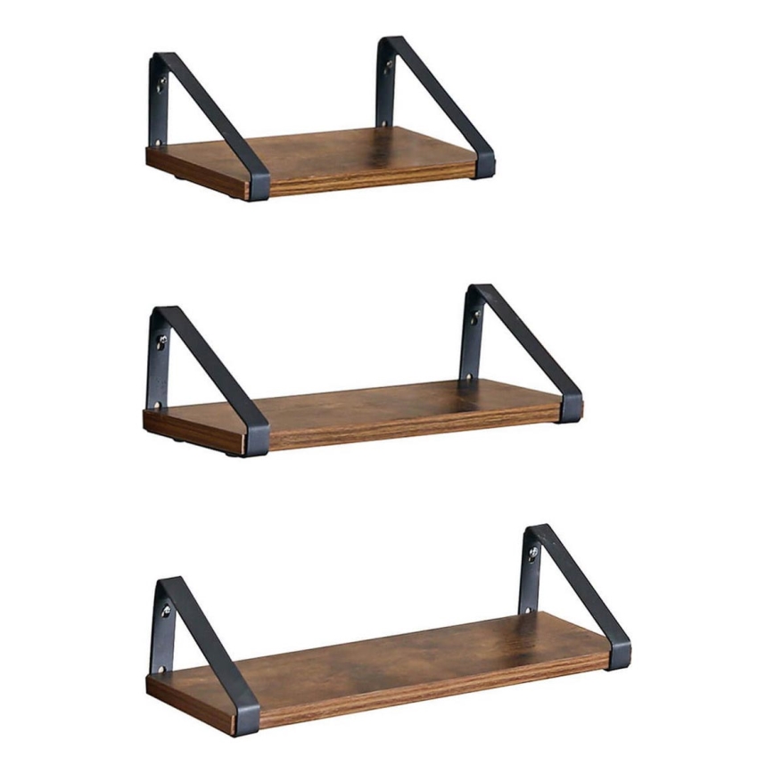 Set of 3 SHELFY Wall Shelves, Brown/Black