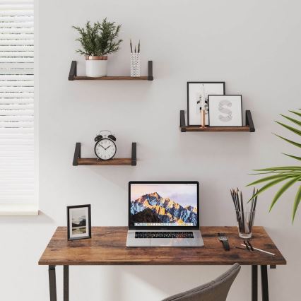 Set of 3 SHELFY Wall Shelves, Brown/Black