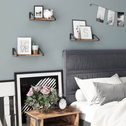 Set of 3 SHELFY Wall Shelves, Brown/Black