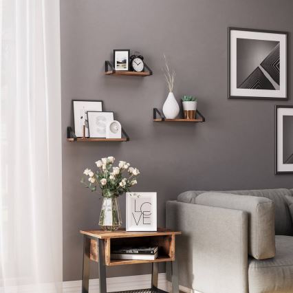 Set of 3 SHELFY Wall Shelves, Brown/Black