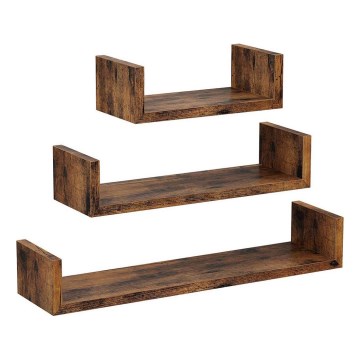 Set of 3 SHELFY Wall Shelves, Brown