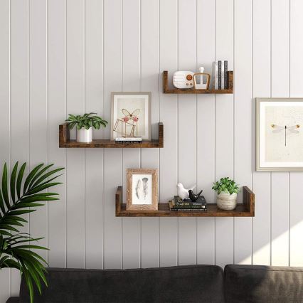 Set of 3 SHELFY Wall Shelves – Brown