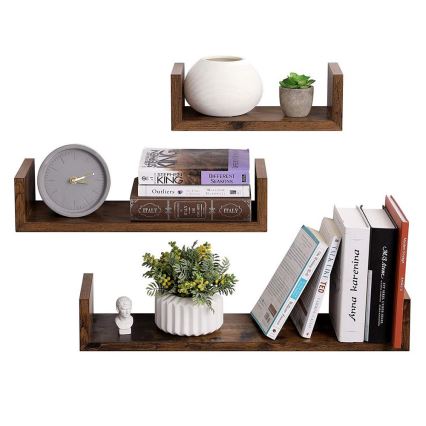 Set of 3 SHELFY Wall Shelves – Brown