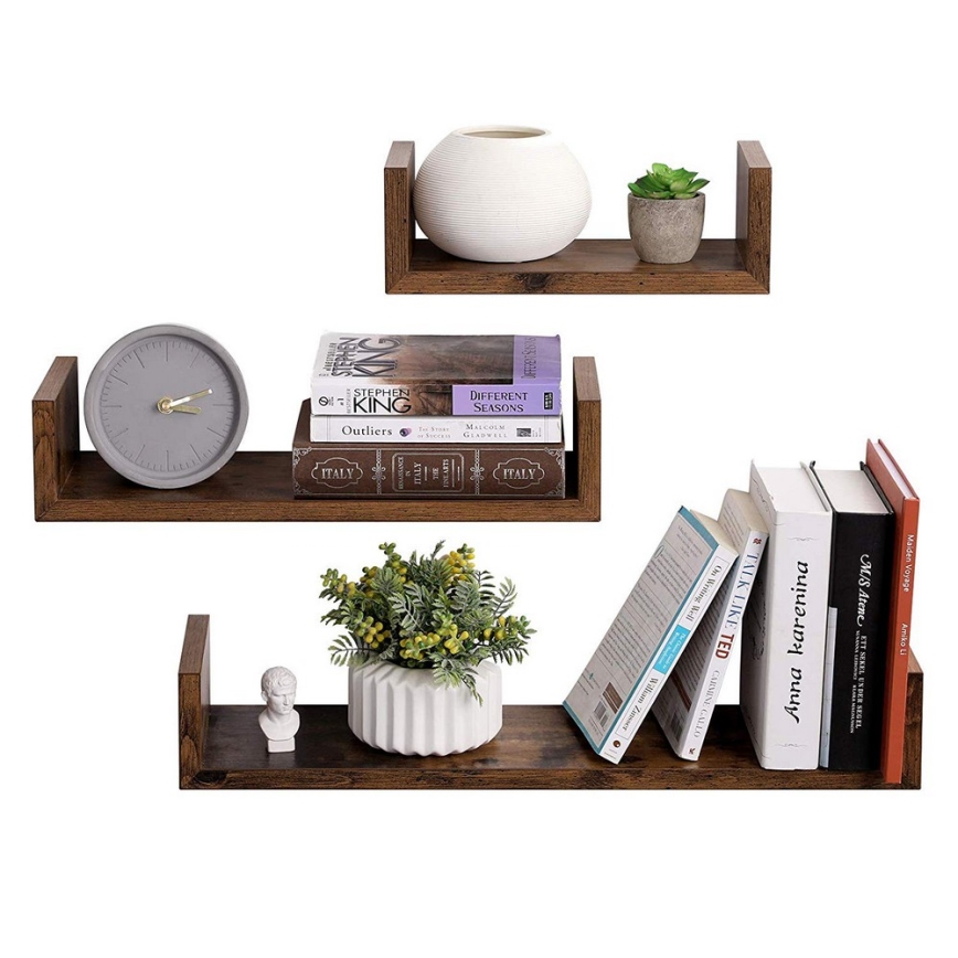 Set of 3 SHELFY Wall Shelves – Brown