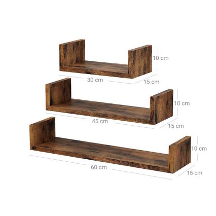 Set of 3 SHELFY Wall Shelves – Brown