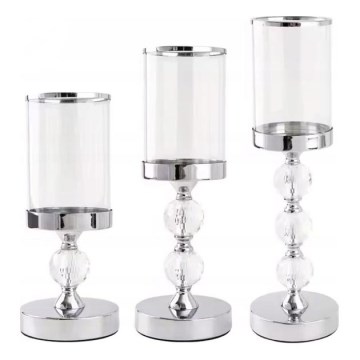 Set of 3 Shiny Chrome Candle Holders