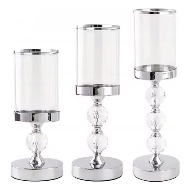 Set of 3 Shiny Chrome Candle Holders