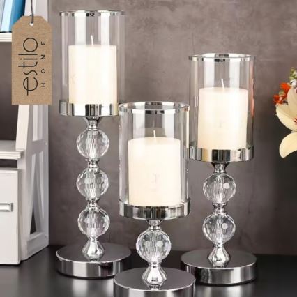 Set of 3 Shiny Chrome Candle Holders