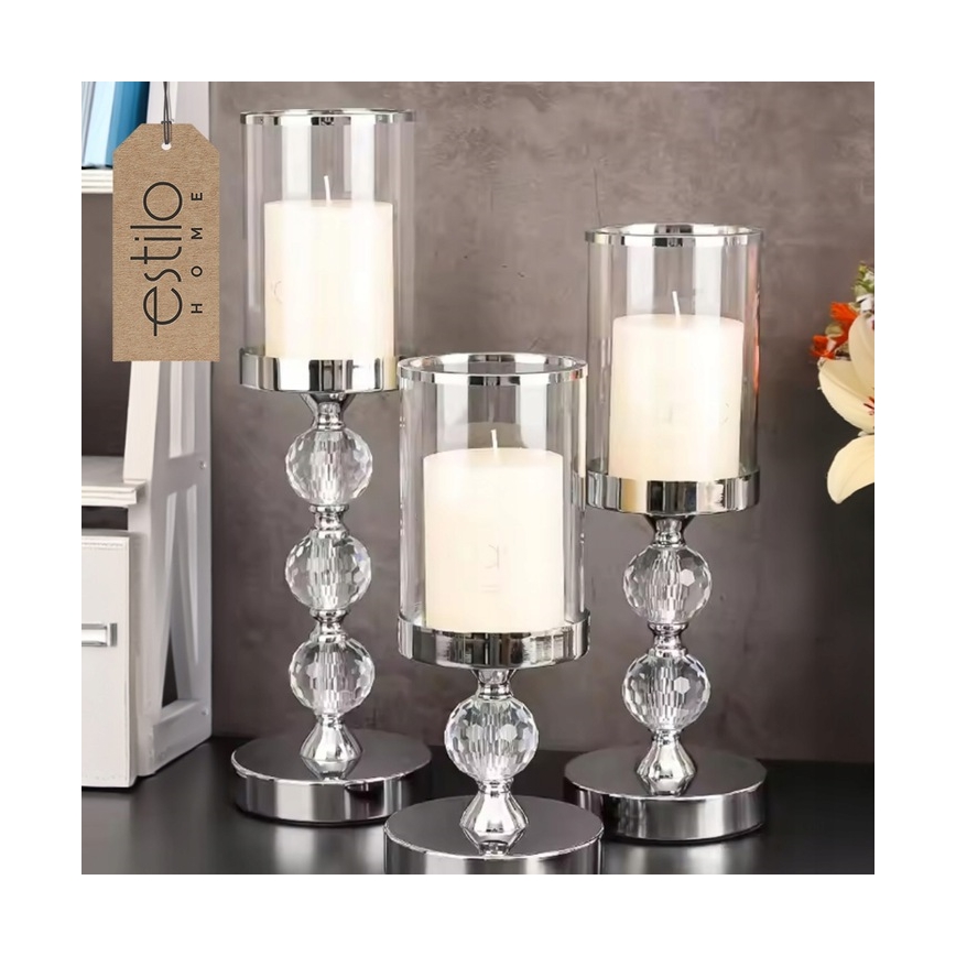 Set of 3 Shiny Chrome Candle Holders