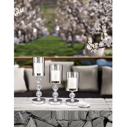 Set of 3 Shiny Chrome Candle Holders