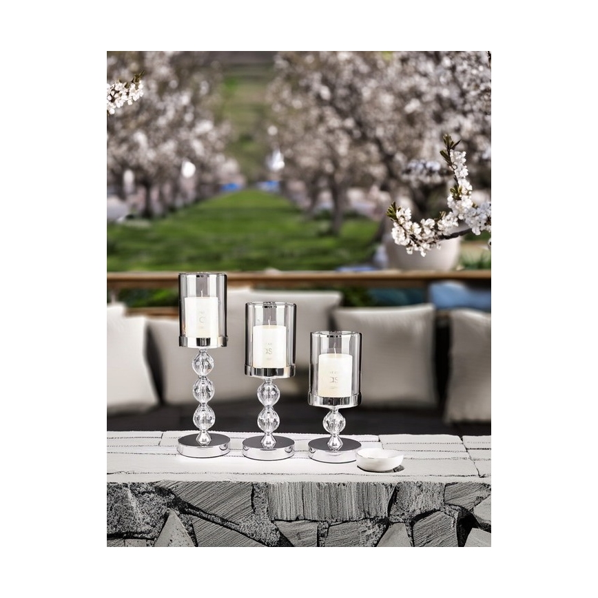 Set of 3 Shiny Chrome Candle Holders