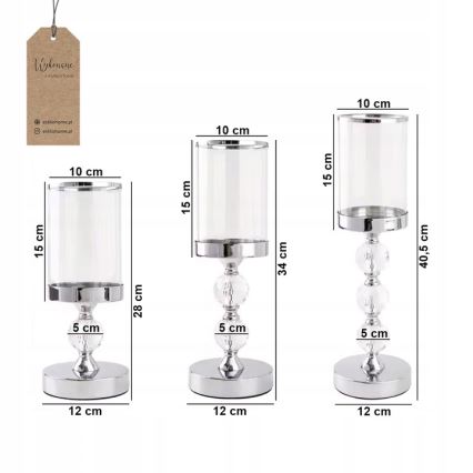 Set of 3 Shiny Chrome Candle Holders