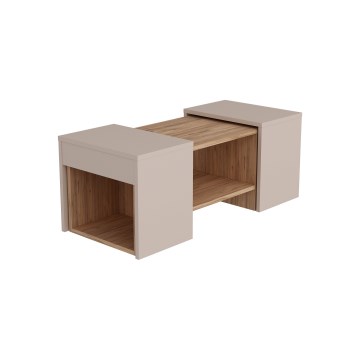 Set of 3 SOLIS coffee tables 45/45/100x30/30/40 cm beige/spruce