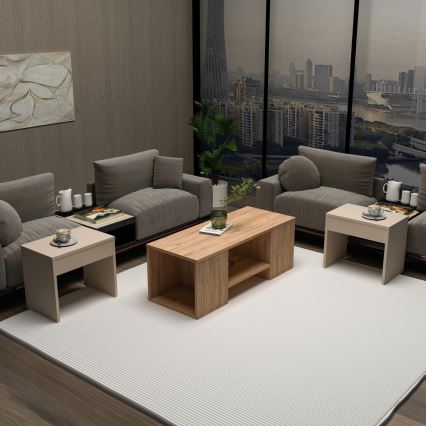 Set of 3 SOLIS coffee tables 45/45/100x30/30/40 cm beige/spruce