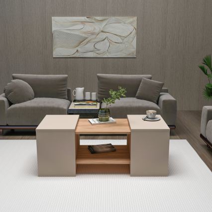 Set of 3 SOLIS coffee tables 45/45/100x30/30/40 cm beige/spruce